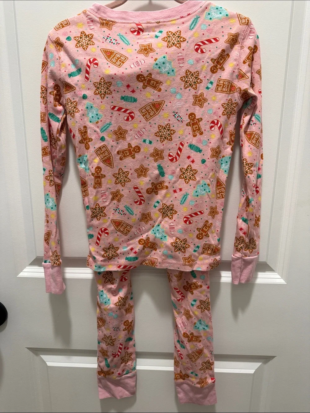 Old Navy Pink Holiday Gingerbread & Candy Cane Pajama Set